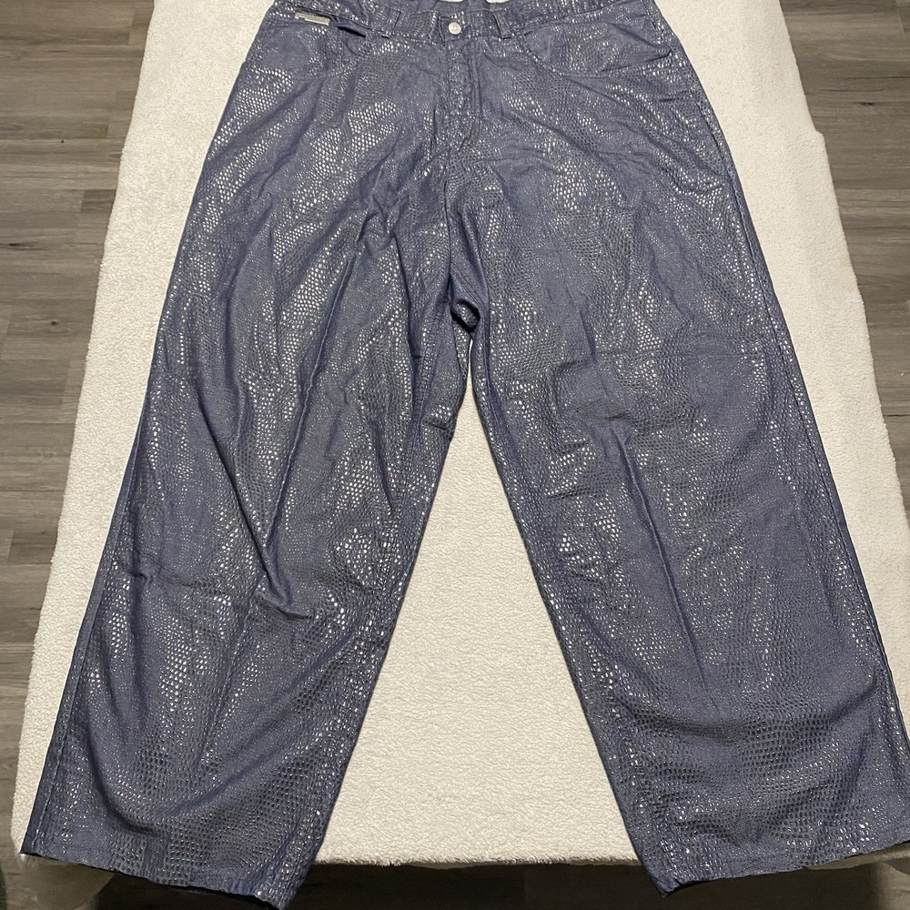 Vintage Iceberg Pants‎ Mens 38x29 Blue Repltile Print Embellishment Baggy Italy